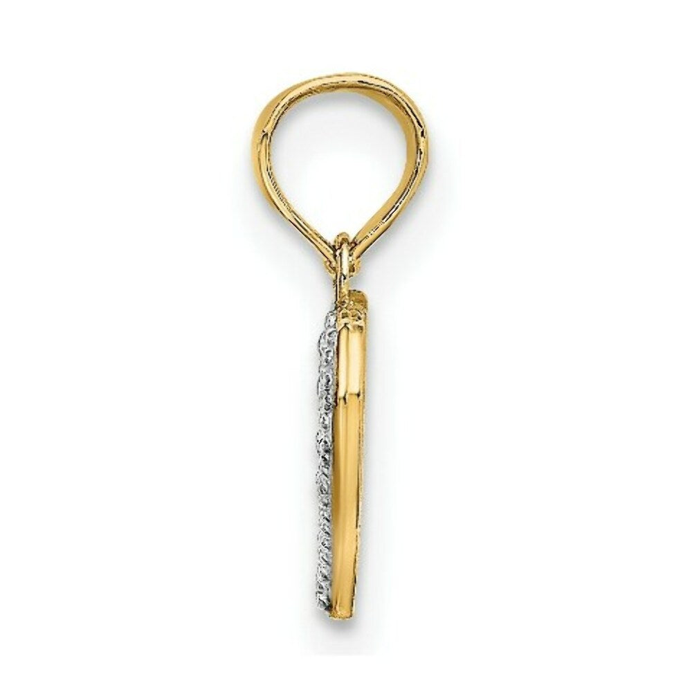 14K Yellow Gold with White Rhodium Beaded with Textured Mini Heart Charm Pendant