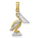 Load image into Gallery viewer, 14K Yellow Gold with White Rhodium 3-D Small Standing Pelican Charm Pendant

