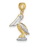Load image into Gallery viewer, 14K Yellow Gold with White Rhodium 3-D Small Standing Pelican Charm Pendant
