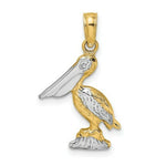 Load image into Gallery viewer, 14K Yellow Gold with White Rhodium 3-D Small Standing Pelican Charm Pendant

