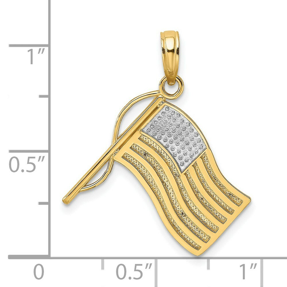 14K Yellow Gold with White Rhodium American Flag Charm Pendant