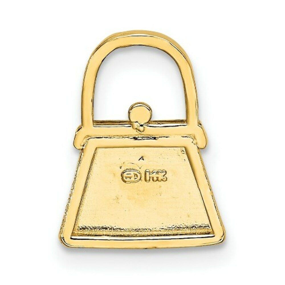 14K Yellow Gold with White Rhodium 2-D Textured with Polished Purse Charm Pendant