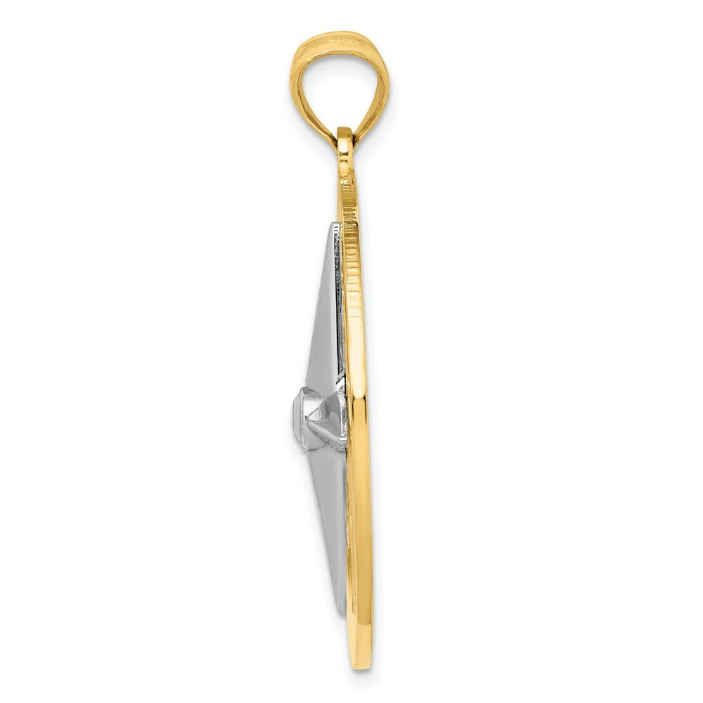 14K Two-tone Gold Nautical Compass White Needle Charm Pendant