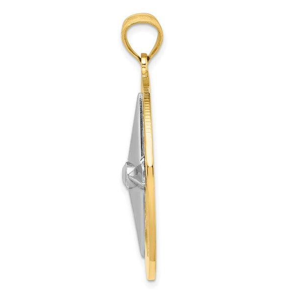 14K Two-tone Gold Nautical Compass White Needle Charm Pendant