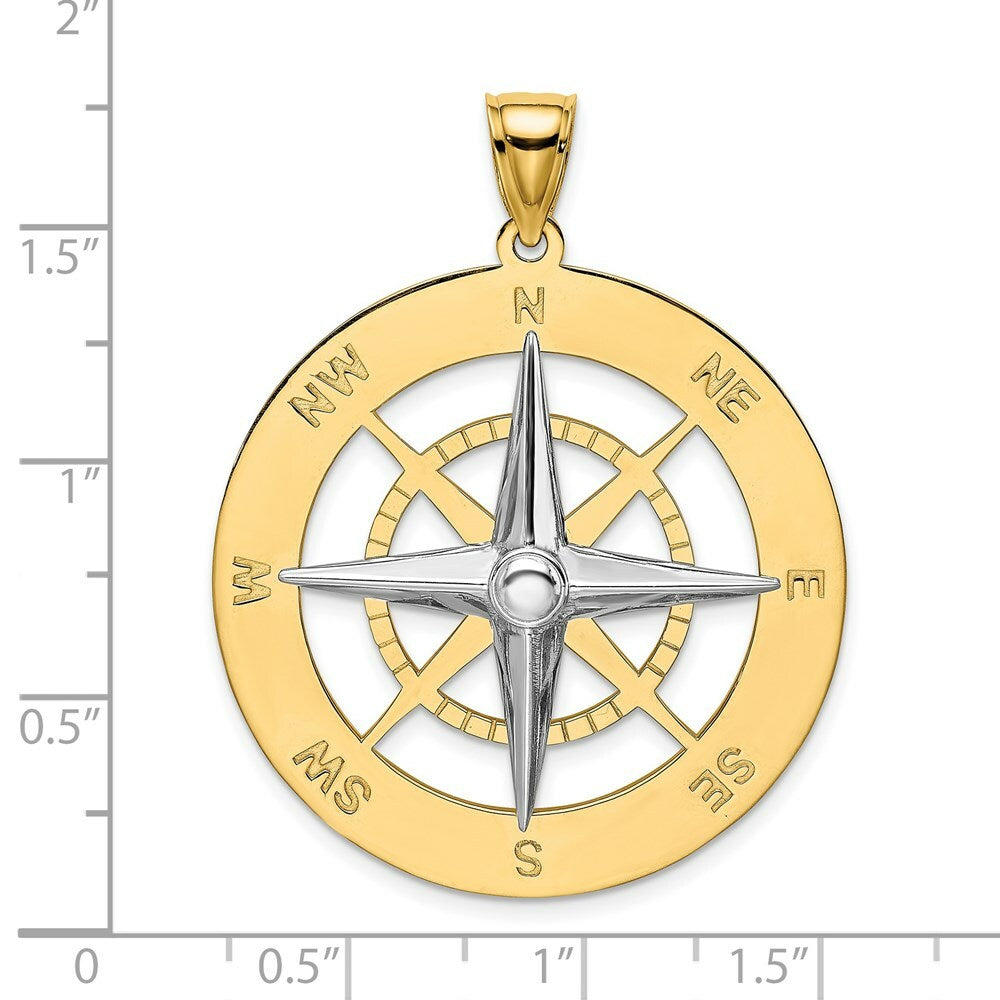 14K Two-tone Gold Nautical Compass White Needle Charm Pendant