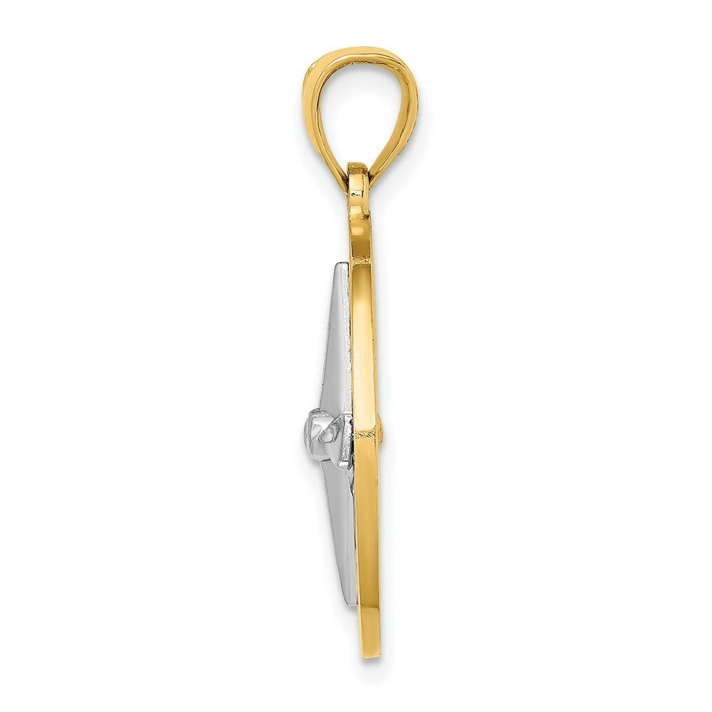 14K Two-tone Gold Nautical Compass White Needle Charm Pendant