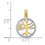 Load image into Gallery viewer, 14k Yellow Gold and White Rhodium 3-D Tree of Life in Round Frame Charm Pendant
