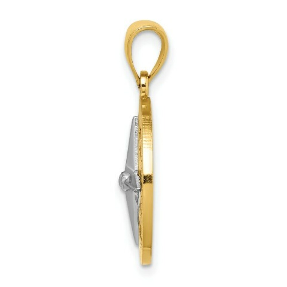 14K Two-tone Gold Nautical Compass White Needle Charm Pendant