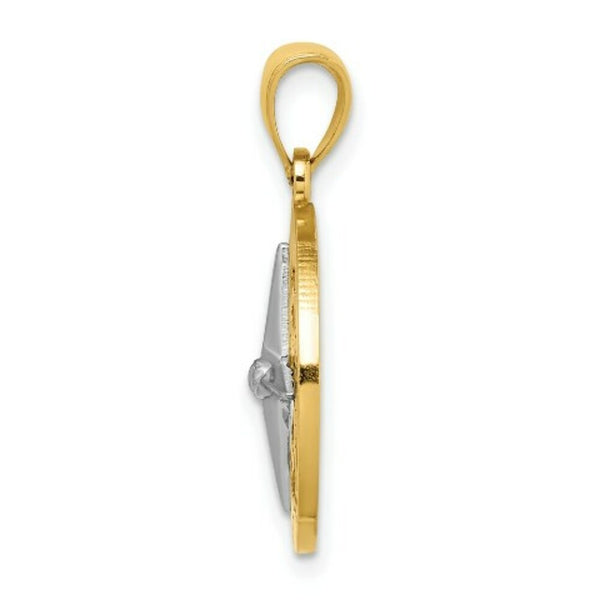 14K Two-tone Gold Nautical Compass White Needle Charm Pendant
