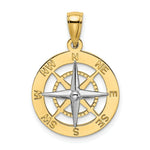 Load image into Gallery viewer, 14K Two-tone Gold Nautical Compass White Needle Charm Pendant
