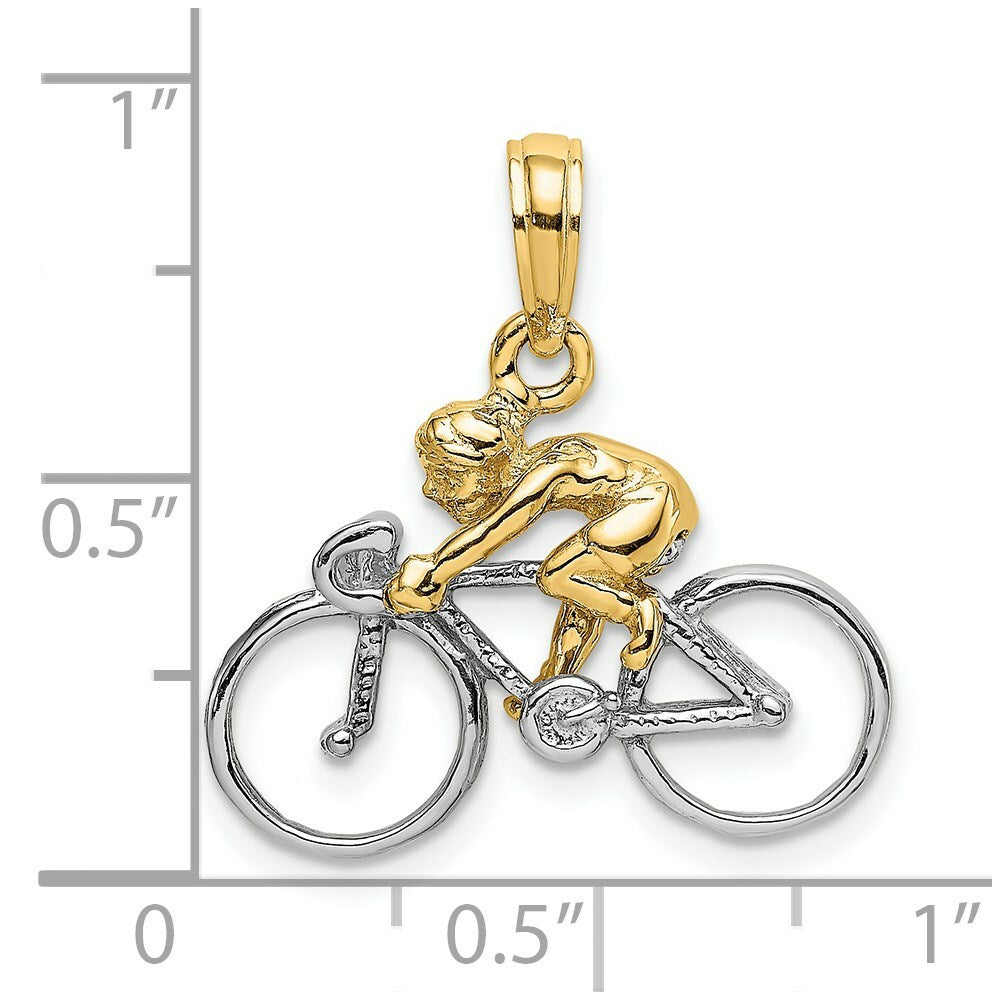 14K Two-tone Gold 3-D Bicycle Rider Charm Pendant