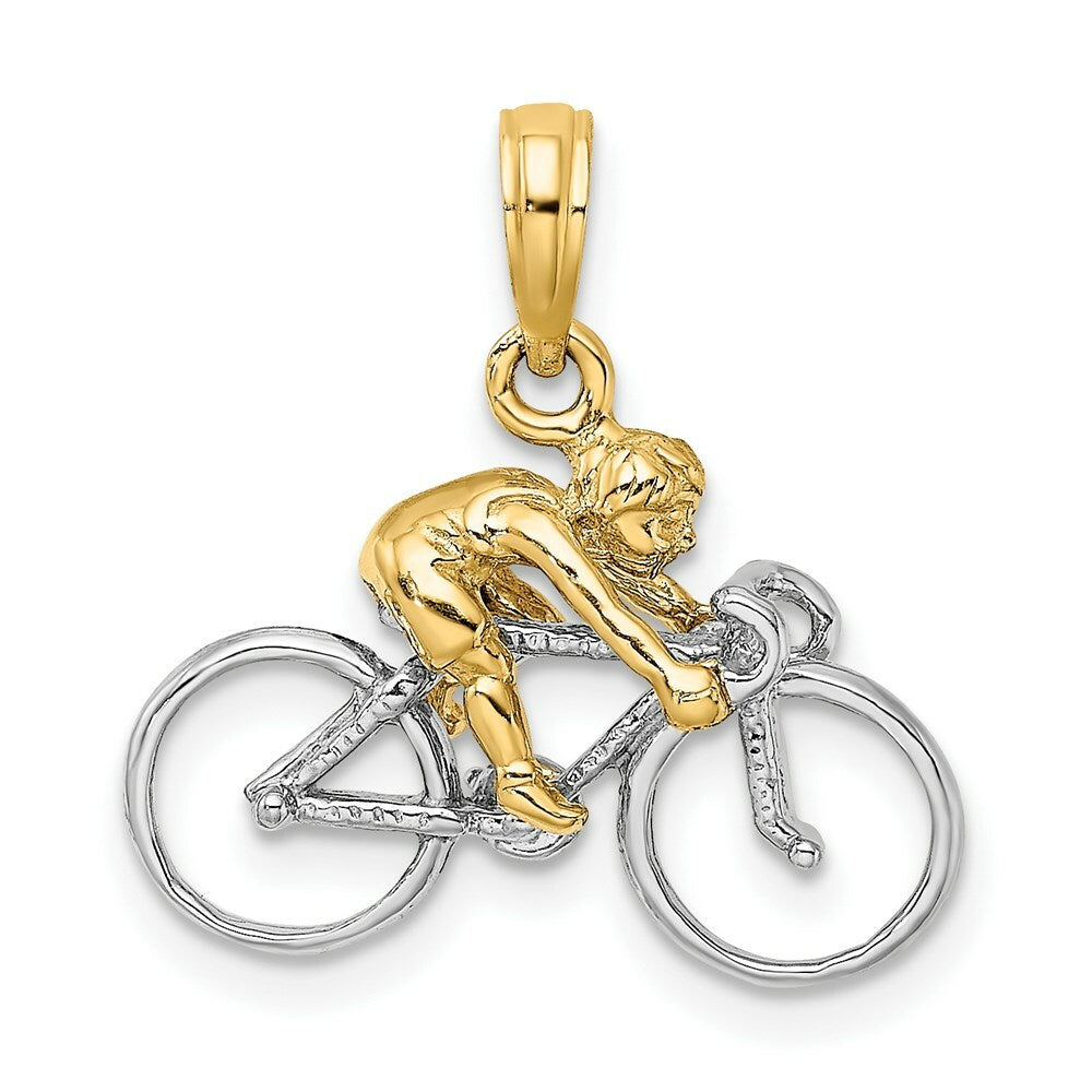 14K Two-tone Gold 3-D Bicycle Rider Charm Pendant