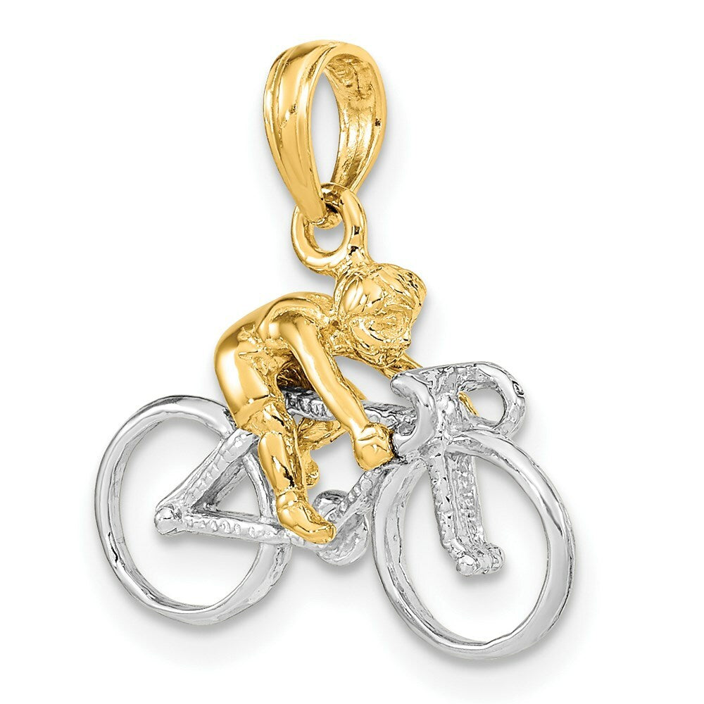 14K Two-tone Gold 3-D Bicycle Rider Charm Pendant