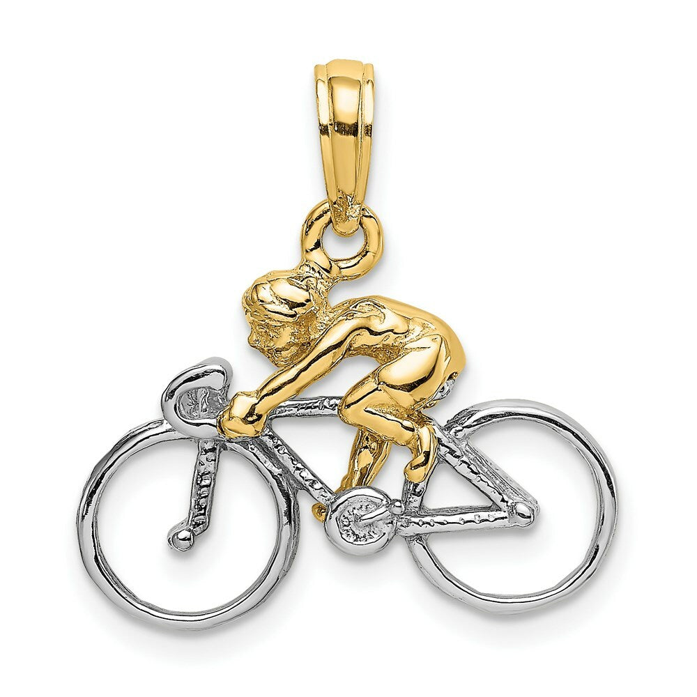 14K Two-tone Gold 3-D Bicycle Rider Charm Pendant