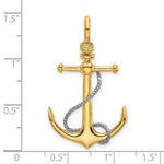 Load image into Gallery viewer, 14K Two-tone Gold 3-D Anchor With T Bar &amp; Rope With Shackle Bail Charm Pendant

