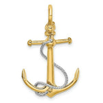 Load image into Gallery viewer, 14K Two-tone Gold 3-D Anchor With T Bar &amp; Rope With Shackle Bail Charm Pendant
