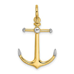 Load image into Gallery viewer, 14K Yellow Gold and White Rhodium 3-D ANCHOR With Long T Bar With Shackle bail Charm Pendant
