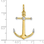 Load image into Gallery viewer, 14K Yellow Gold and White Rhodium 3-D ANCHOR With Long T Bar With Shackle bail Charm Pendant
