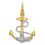 Load image into Gallery viewer, 14K Two-tone Gold 3-D Textured Anchor With Rope &amp; Shackle bail Charm Pendant
