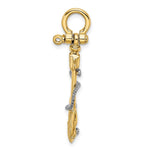 Load image into Gallery viewer, 14K Two-tone Gold 3-D Small Anchor With Rope &amp; Shackle Bail Charm Pendant
