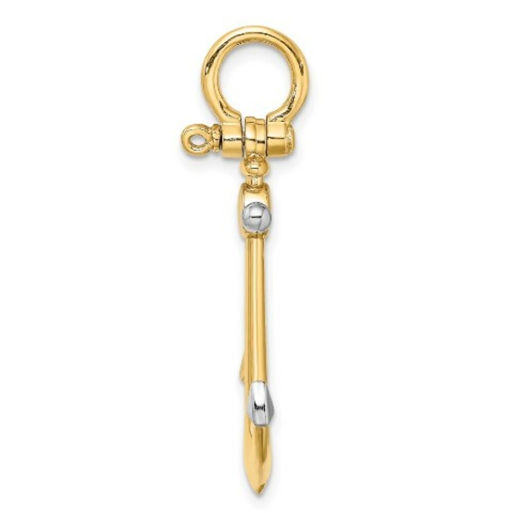 14K Yellow Gold and White Rhodium 3-D ANCHOR With Shackle Bail Charm Pendant
