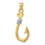 Load image into Gallery viewer, 14k Yellow Gold and White Rhodium 3-D Fish Hook With Rope Charm Pendant
