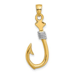 Load image into Gallery viewer, 14k Yellow Gold and White Rhodium 3-D Fish Hook With Rope Charm Pendant

