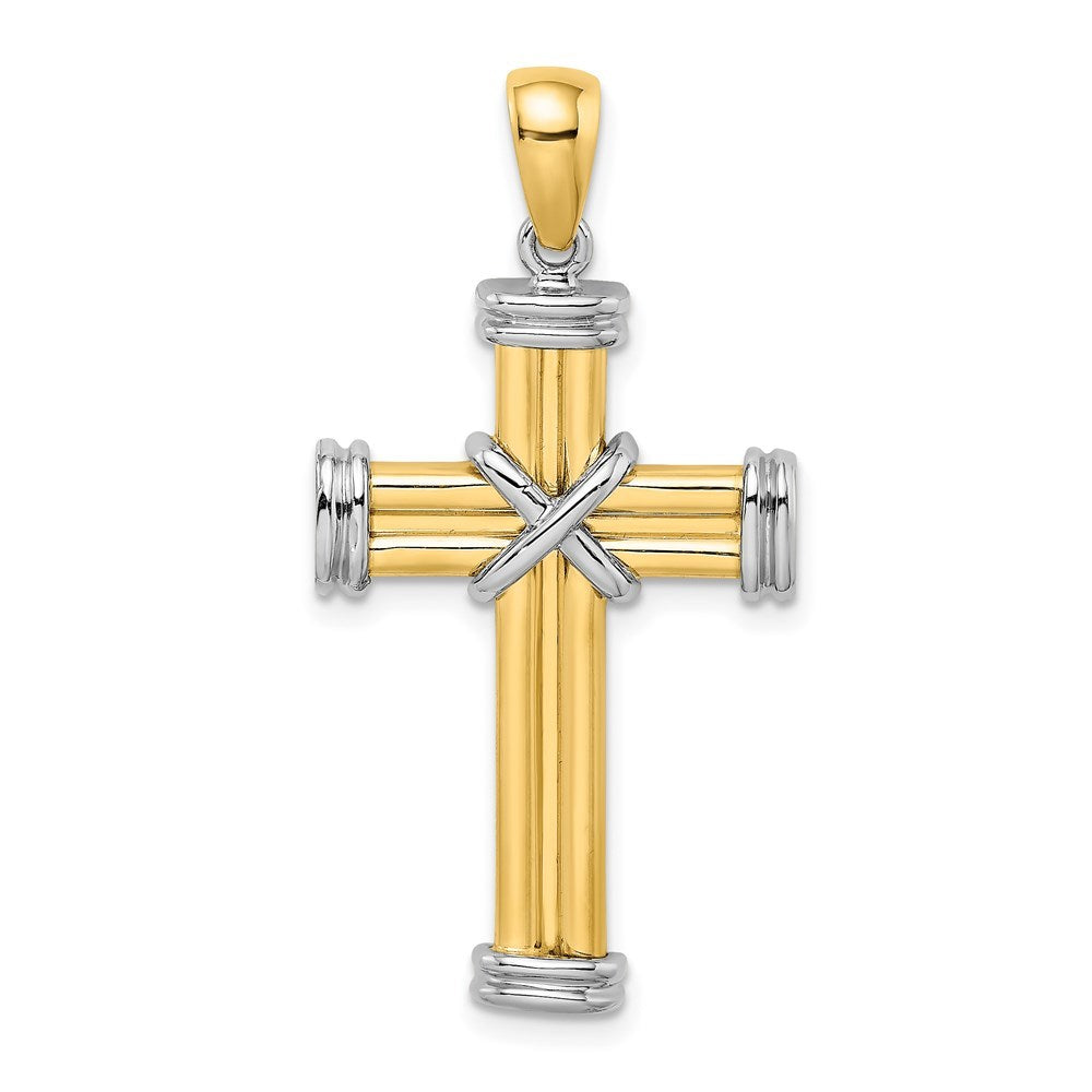 14K Two-tone Gold Polished Cross Charm Pendant