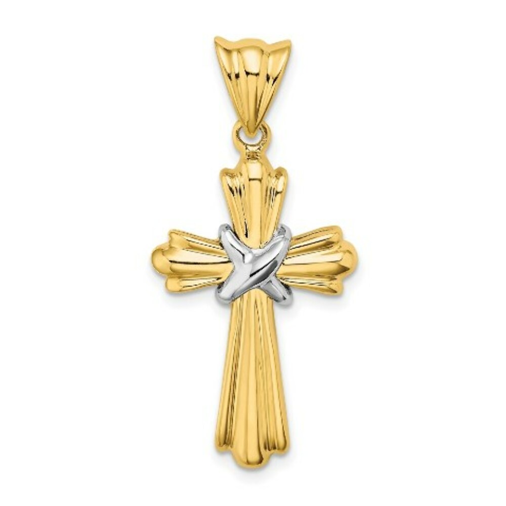 14K Two-Tone Gold Polished Cross With X Center Design Charm Pendant