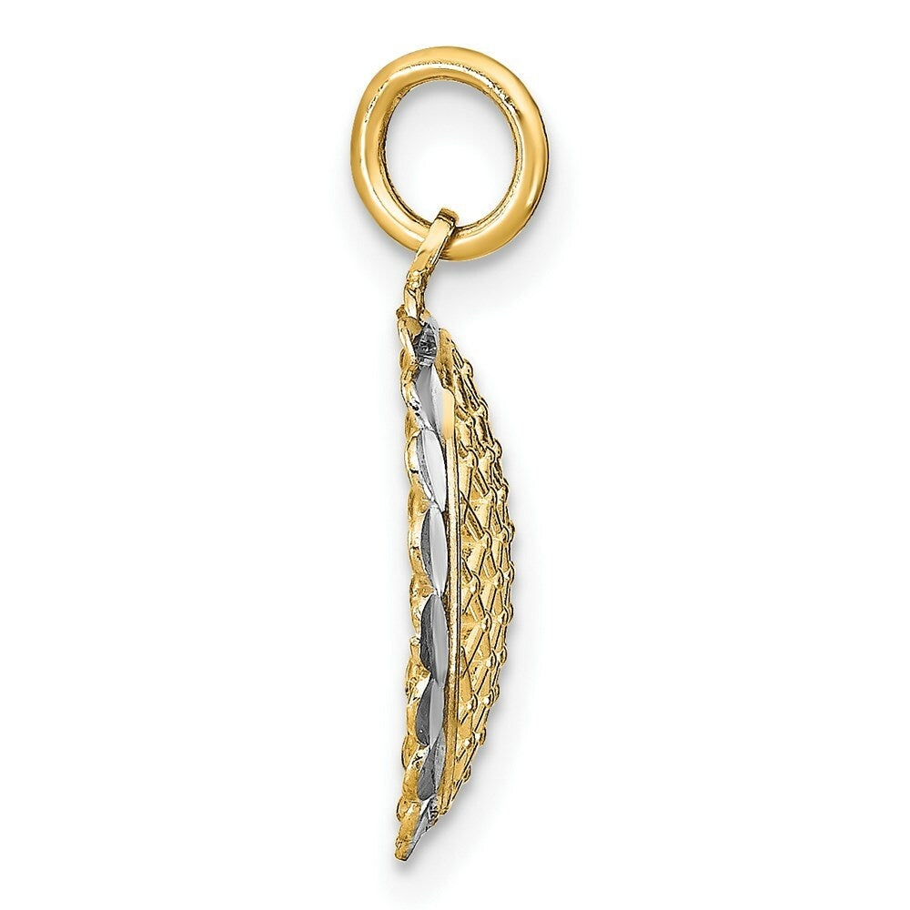 14K Yellow Gold with White Rhodium Diamond-cut Sunflower Pendant Charm Pendant