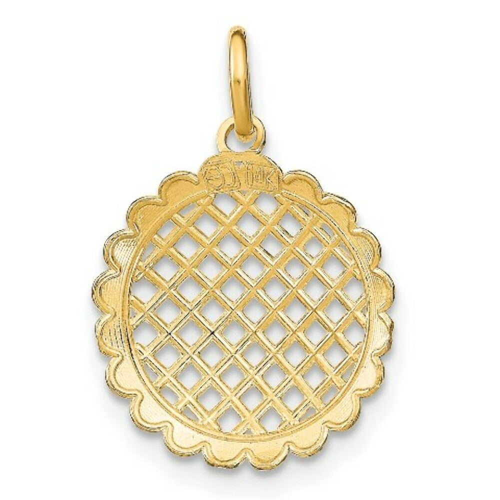 14K Yellow Gold with White Rhodium Diamond-cut Sunflower Pendant Charm Pendant