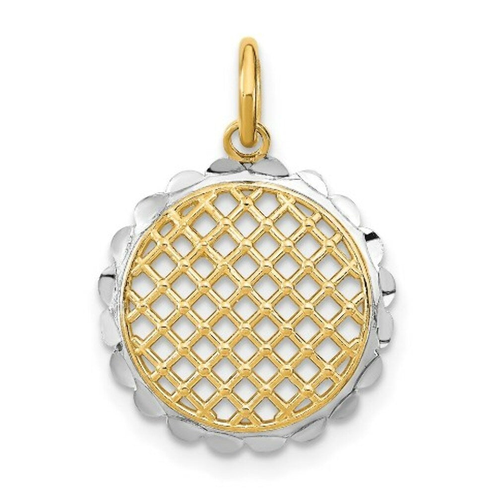 14K Yellow Gold with White Rhodium Diamond-cut Sunflower Pendant Charm Pendant