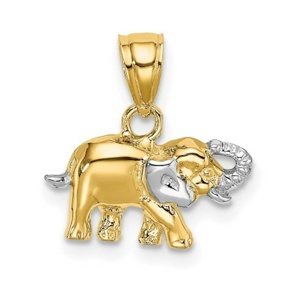 14K Yellow Gold with White Rhodium with 2-D Small Elephant Charm Pendant