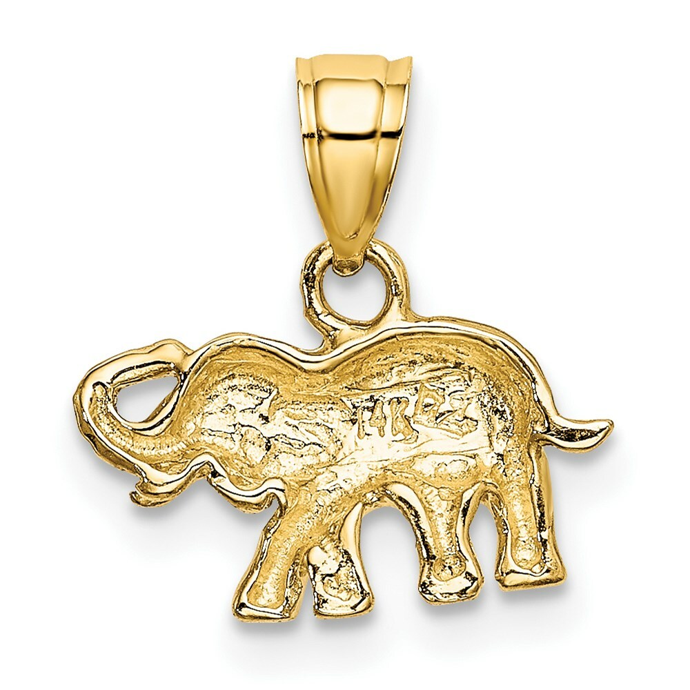 14K Yellow Gold with White Rhodium with 2-D Small Elephant Charm Pendant