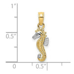 Load image into Gallery viewer, 14K Yellow Gold and White Rhodium 2-D SeaHorse Charm Pendant
