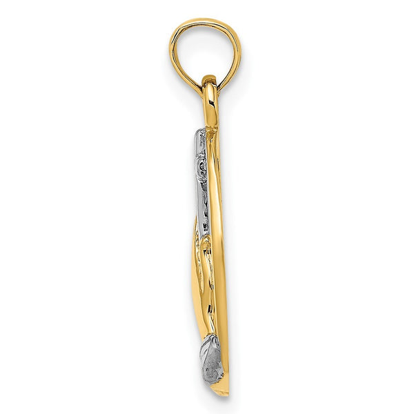 14K Yellow Gold with White Rhodium Praying Hands with Cross Charm Pendant