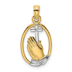 Load image into Gallery viewer, 14K Yellow Gold with White Rhodium Praying Hands with Cross Charm Pendant
