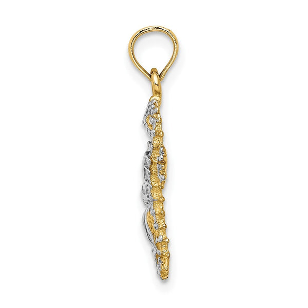 14K Yellow Gold with White Rhodium Starfish with SEAHorse Charm Pendant