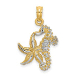 Load image into Gallery viewer, 14K Yellow Gold with White Rhodium Starfish with SEAHorse Charm Pendant
