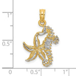 Load image into Gallery viewer, 14K Yellow Gold with White Rhodium Starfish with SEAHorse Charm Pendant
