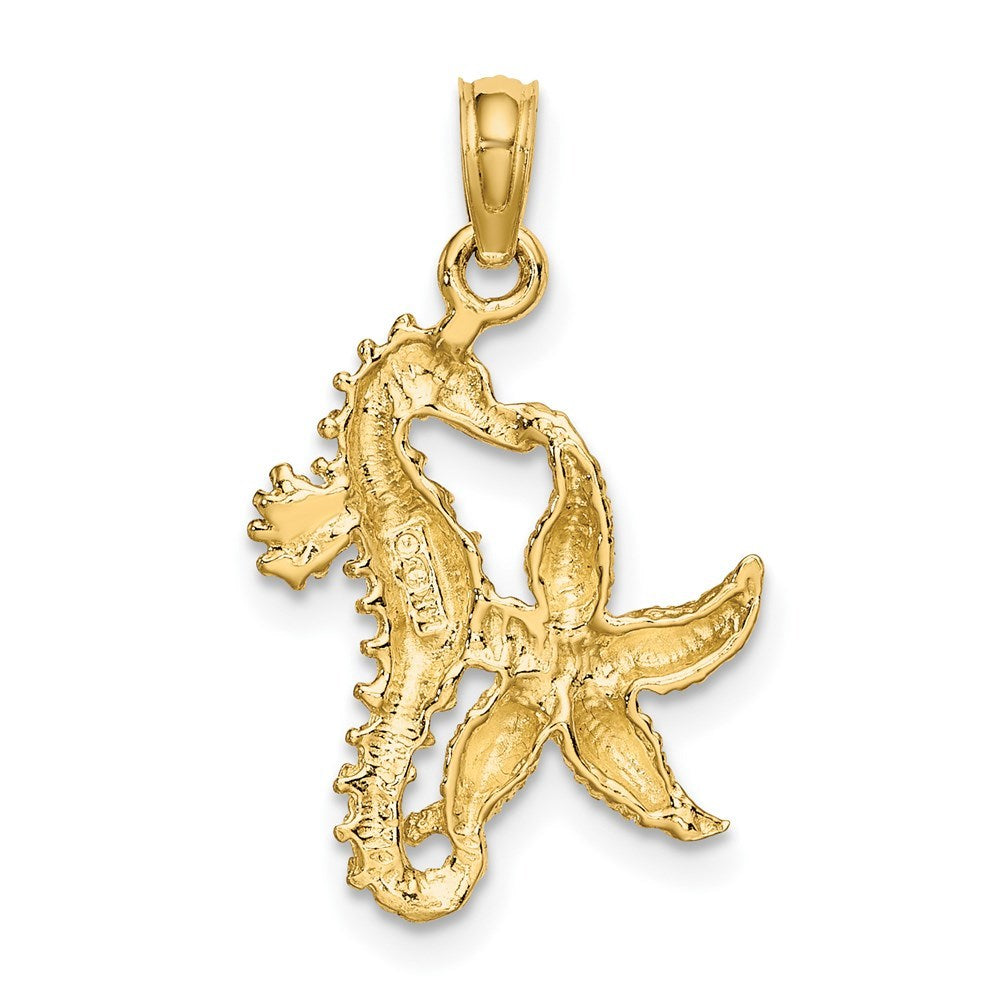 14K Yellow Gold with White Rhodium Starfish with SEAHorse Charm Pendant