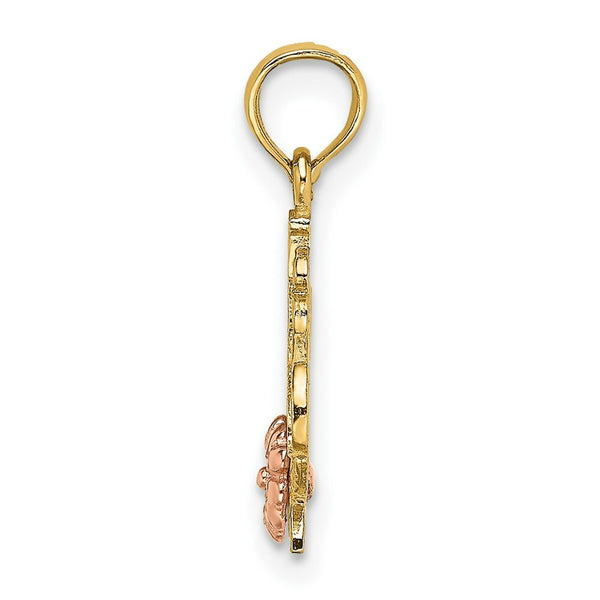 14K Two-Tone Gold #1 GRANDMA With Flower Charm Pendant