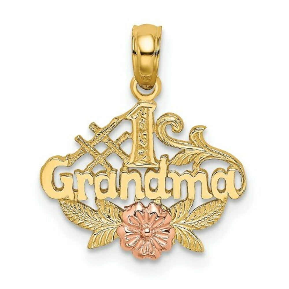 14K Two-Tone Gold #1 GRANDMA With Flower Charm Pendant