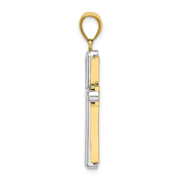 14K Two-tone Gold Beveled Cross Charm Pendant