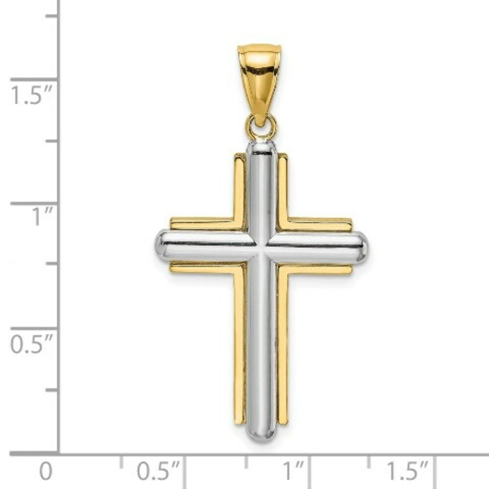 14K Two-tone Gold Beveled Cross Charm Pendant