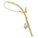 Load image into Gallery viewer, 14k Yellow Gold and White Rhodium 3-D Moveable Fishing Pole With Reel Charm Pendant
