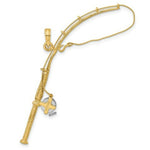 Load image into Gallery viewer, 14k Yellow Gold and White Rhodium 3-D Moveable Fishing Pole With Reel Charm Pendant

