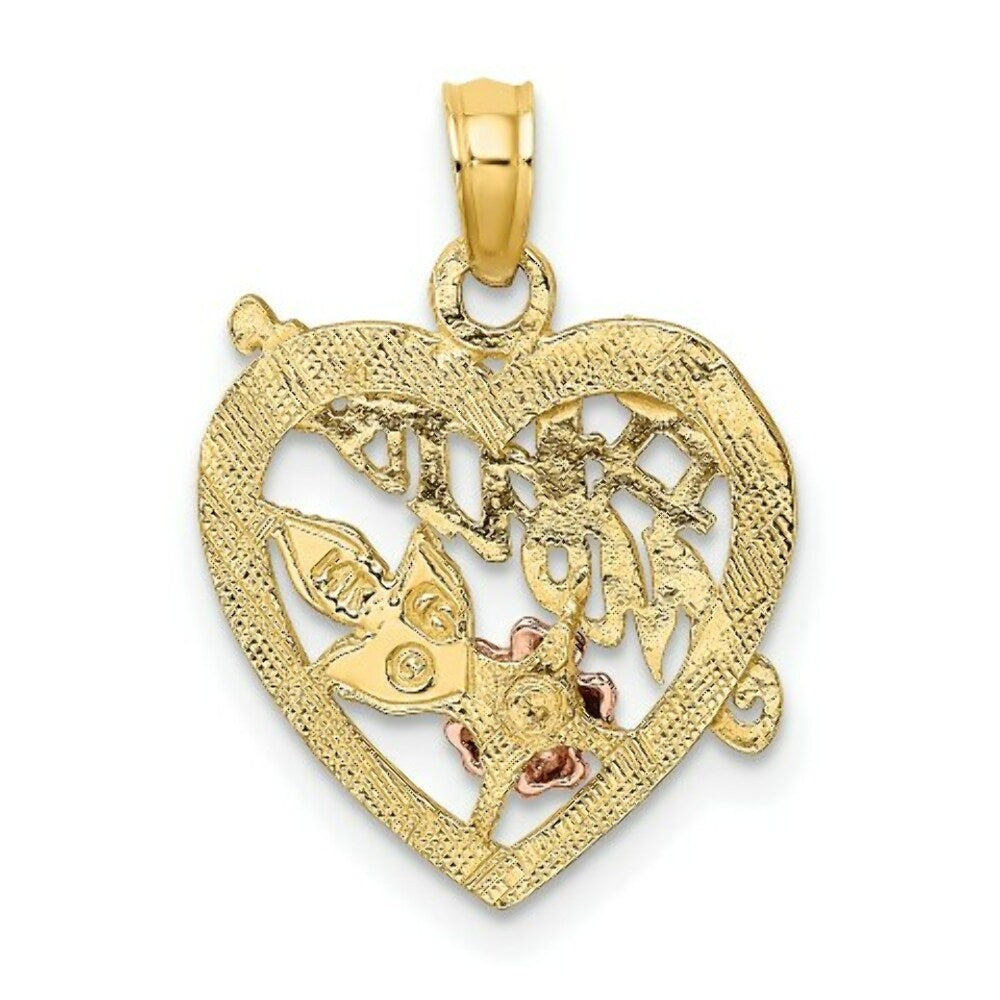14K Two-tone Yellow and Rose Gold With #1 Mother Heart & Flower Charm Pendant