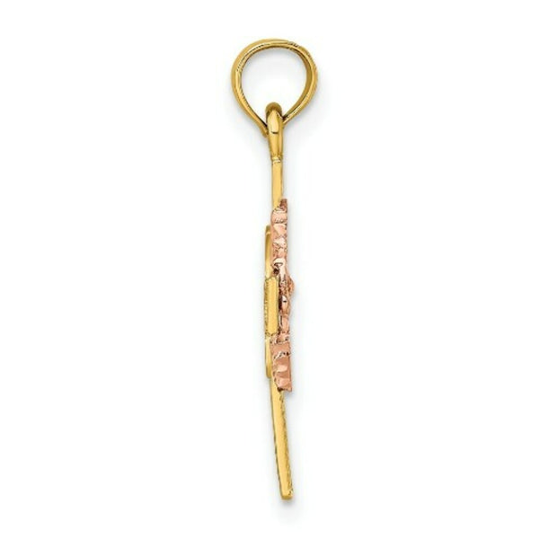 14K Two-Tone Gold & Cut-Out Dove On Cross Charm Pendant