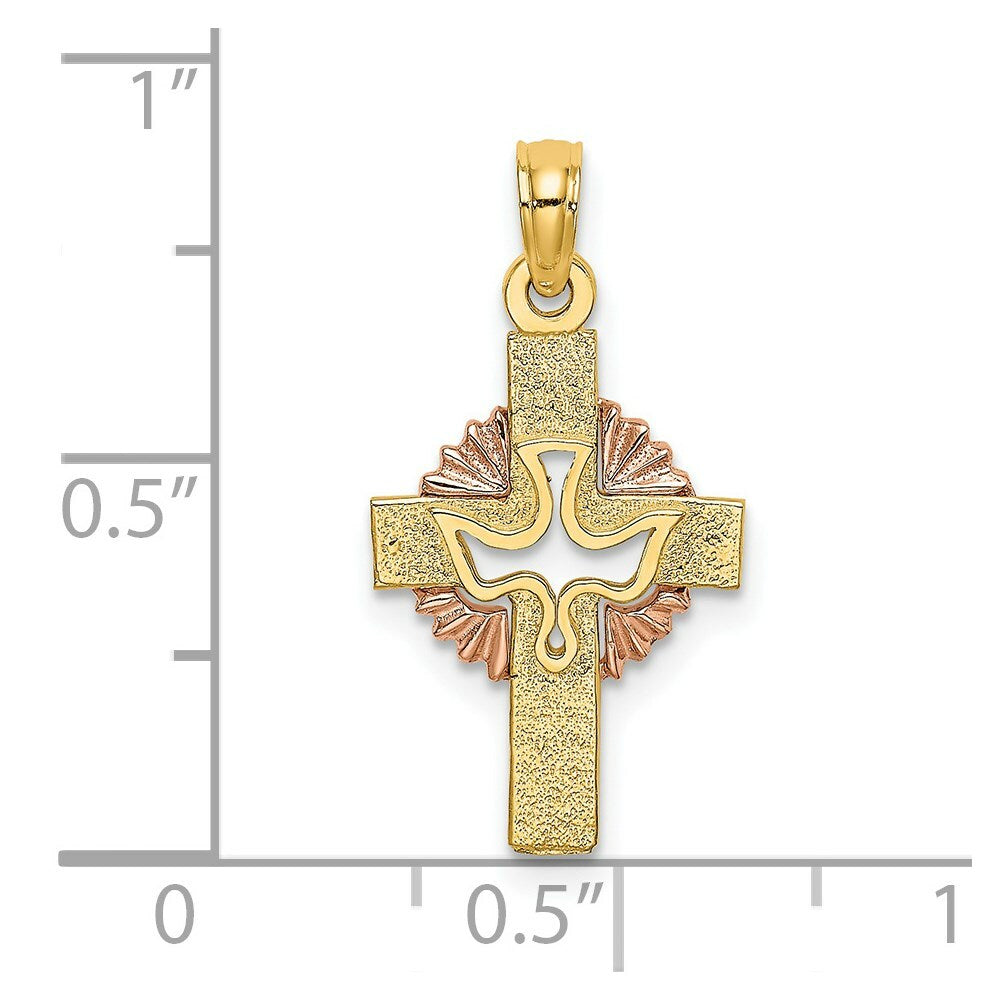 14K Two-Tone Gold & Cut-Out Dove On Cross Charm Pendant